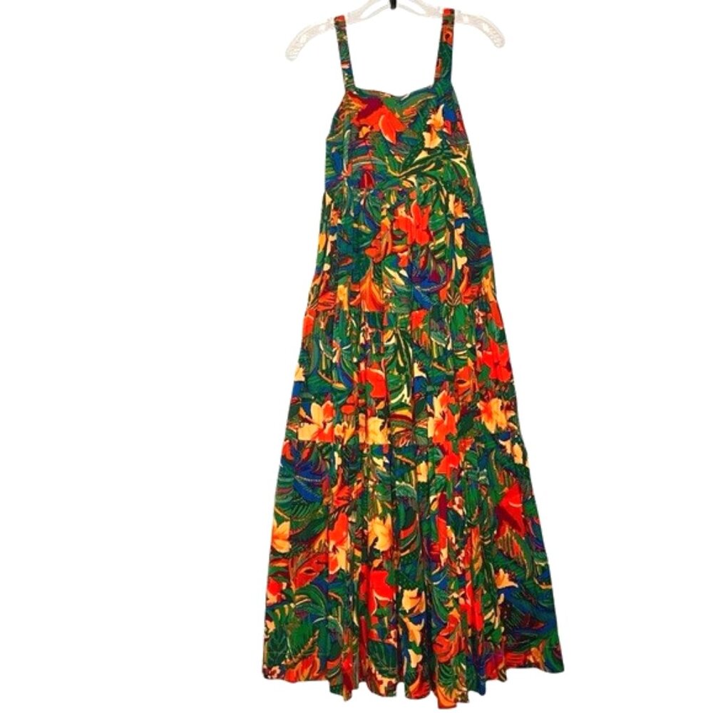 Dress Forum by Los Angeles Tiered Sleevless Vibrant Tropical Maxi Dress Size S